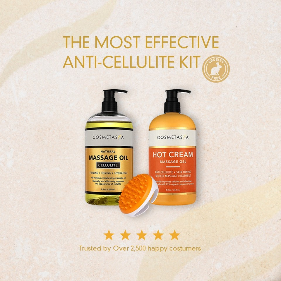 Anti Cellulite Treatment Kit - Massage Oil, Hot Cream and Massager Mitt