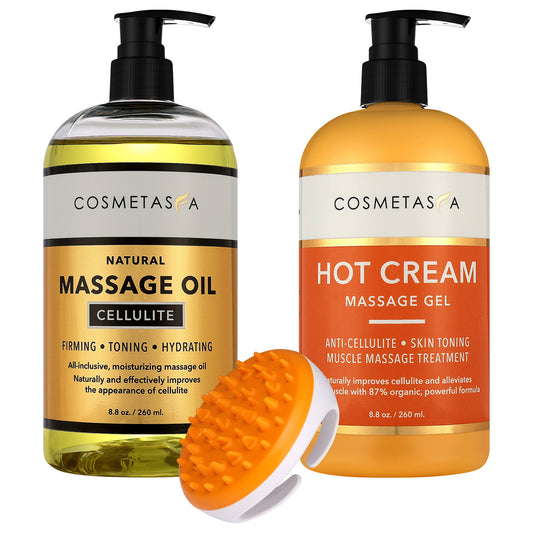 Anti Cellulite Treatment Kit - Massage Oil, Hot Cream and Massager Mitt